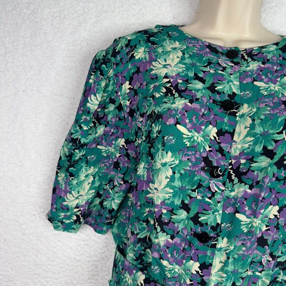 Vintage  80s E.D. Michaels Floral Maxi Dress Green Purple Prairie Cottagecore - Picture 3 of 9